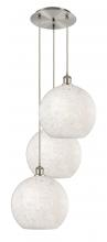  113B-3P-SN-G1216-12WM - White Mouchette - 3 Light - 19 inch - Brushed Satin Nickel - Cord Hung - Multi Pendant