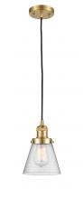  201C-SG-G64-LED - Cone - 1 Light - 6 inch - Satin Gold - Cord hung - Mini Pendant