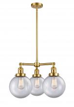  207-SG-G202-8-LED - Beacon - 3 Light - 22 inch - Satin Gold - Stem Hung - Chandelier