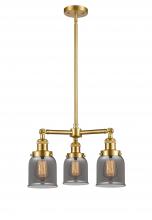  207-SG-G53-LED - Bell - 3 Light - 19 inch - Satin Gold - Stem Hung - Chandelier