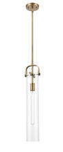 413-1S-BB-4CL - Pilaster - 1 Light - 4 inch Glass - Brushed Brass - Cord hung - Mini Pendant