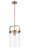  413-1S-BB-8CL - Pilaster - 1 Light - 8 inch Glass - Brushed Brass - Cord hung - Mini Pendant