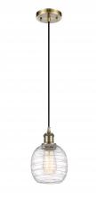  516-1P-AB-G1013 - Belfast - 1 Light - 6 inch - Antique Brass - Cord hung - Mini Pendant