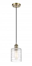  516-1P-AB-G1113 - Cobbleskill - 1 Light - 5 inch - Antique Brass - Cord hung - Mini Pendant