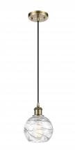  516-1P-AB-G1213-6 - Athens Deco Swirl - 1 Light - 6 inch - Antique Brass - Cord hung - Mini Pendant