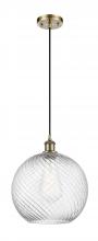  516-1P-AB-G1214-12-LED - Athens Twisted Swirl - 1 Light - 12 inch - Antique Brass - Cord hung - Mini Pendant