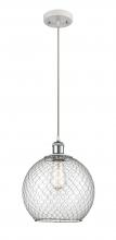  516-1P-WPC-G122-10CSN-LED - Farmhouse Chicken Wire - 1 Light - 10 inch - White Polished Chrome - Cord hung - Mini Pendant