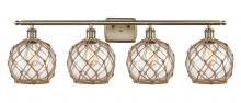  516-4W-AB-G122-8RB - Farmhouse Rope - 4 Light - 38 inch - Antique Brass - Bath Vanity Light